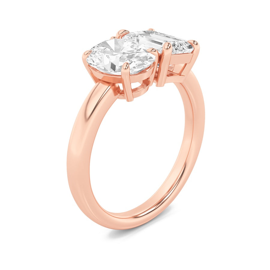 3Cttw Emerald Shaped Lab Grown Diamond (F/VS) Toiet Moi Engagement Ring in 14K Gold