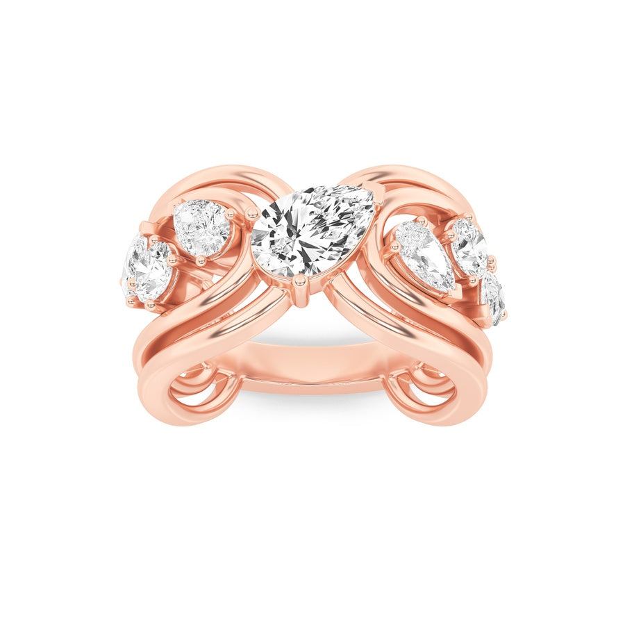2Cttw Pear Shaped Lab Grown Diamond (F/VS) Seven Stone Fashion Ring in 14K Gold