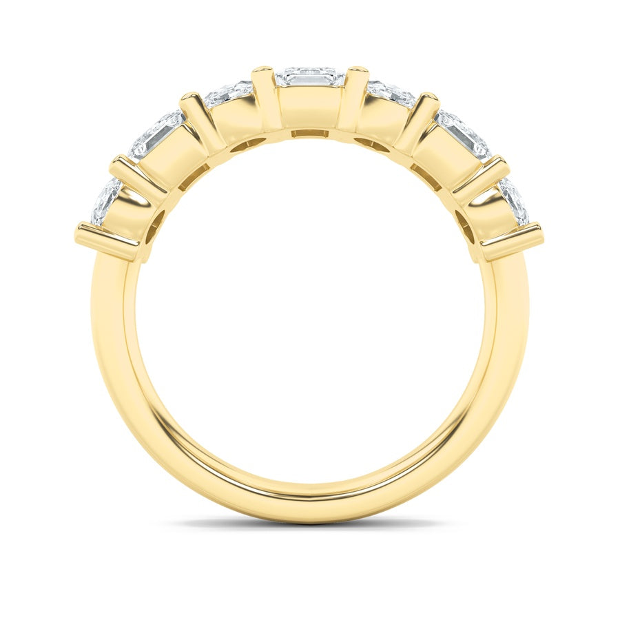 3Cttw Emerald Shaped Lab Grown Diamond (F/VS) Seven Stone Band Ring in 14K Gold