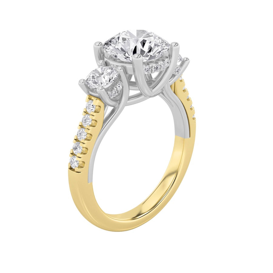 Round Shape Accented Three Stone Ring lab grown diamond