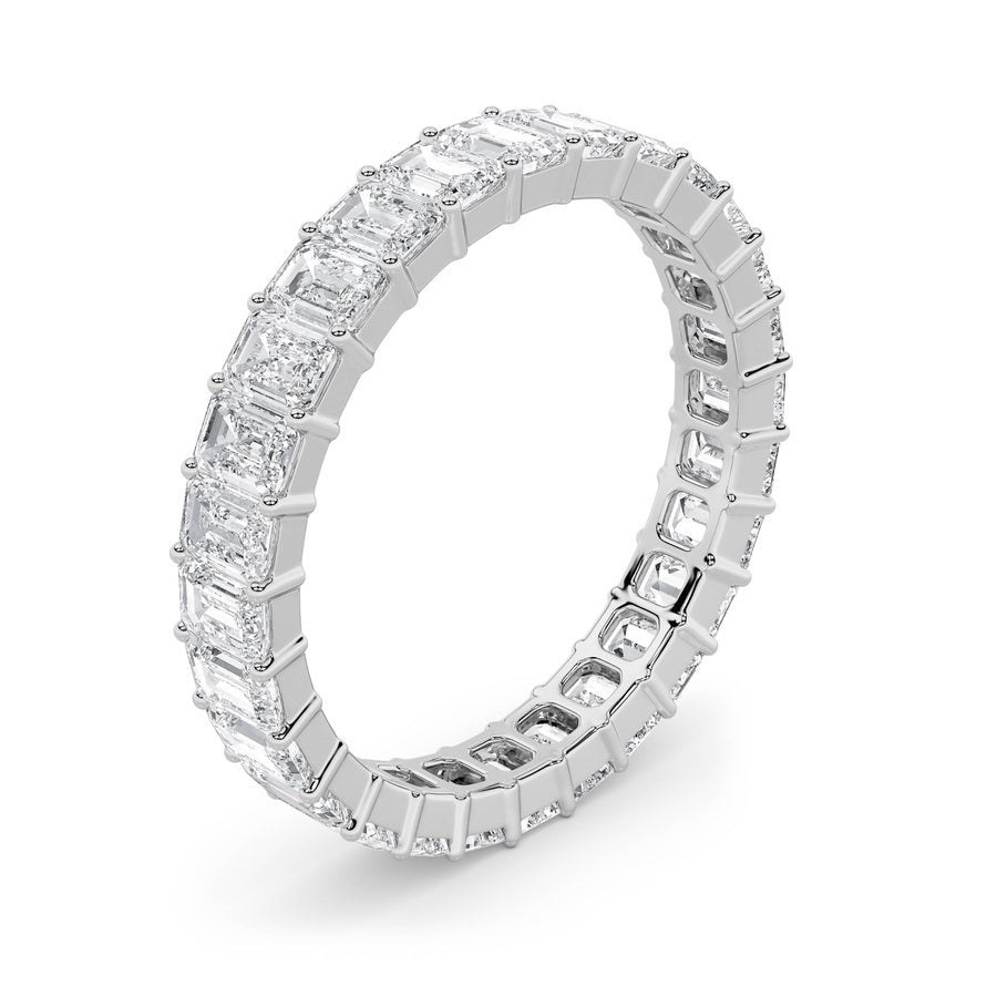 3.35Cttw Emerald Shaped Lab Grown Diamond Split Prong Eternity Ring in 14K Gold (F/VS)