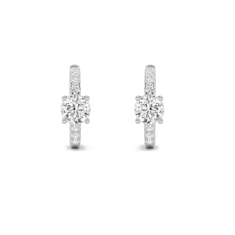 1.5Cttw Round Shaped Lab Grown Diamond (F/VS) Solitare Accent Huggie Earrings in 14K Gold
