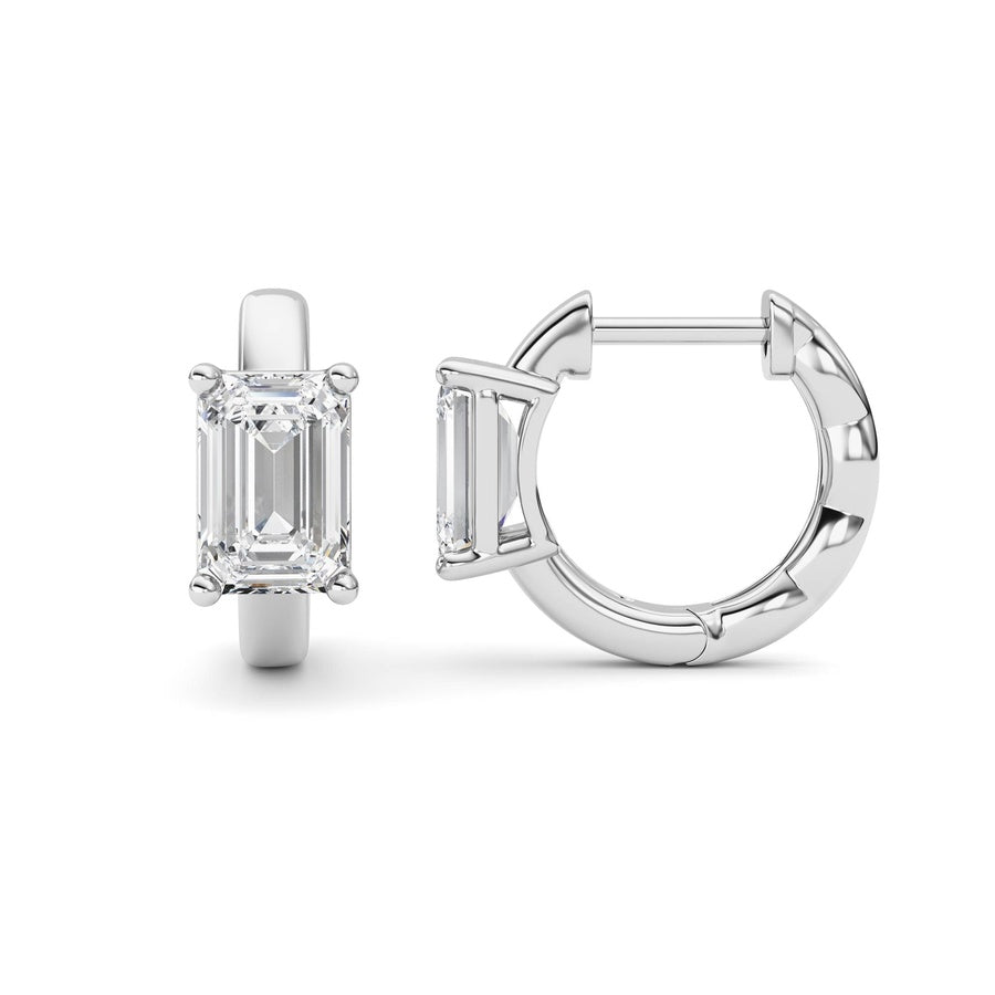 2Cttw Emerald Shaped Lab Grown Diamond (F/VS ) Huggie Earrings in 14K Gold
