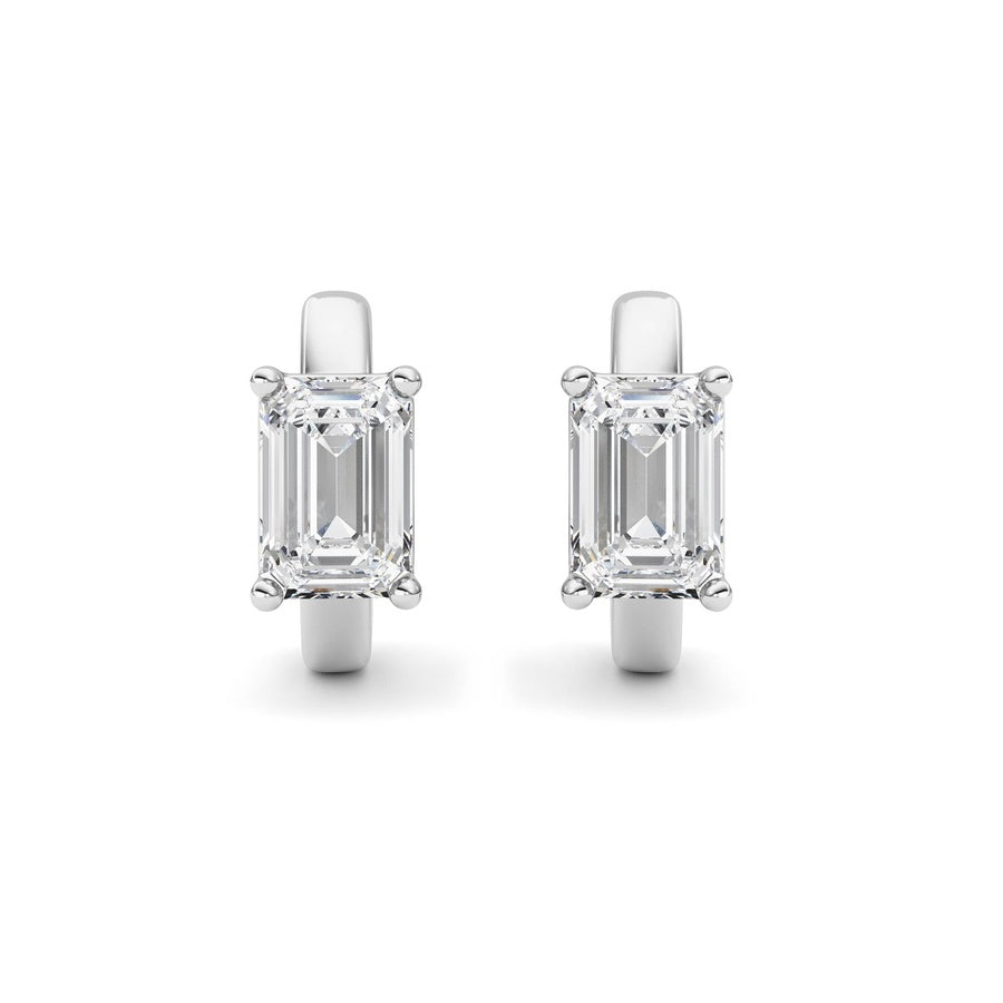 2Cttw Emerald Shaped Lab Grown Diamond (F/VS ) Huggie Earrings in 14K Gold