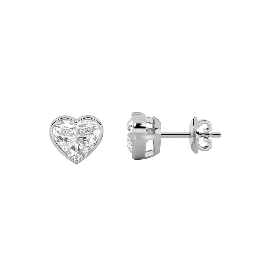 Heart Shape Bezel Set Stud Earrings lab grown diamond