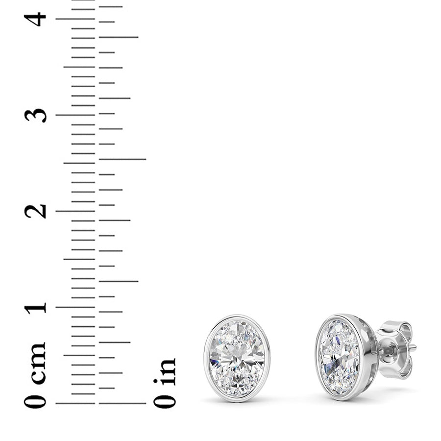 Oval Shape Bezel Set Stud Earrings lab grown diamond