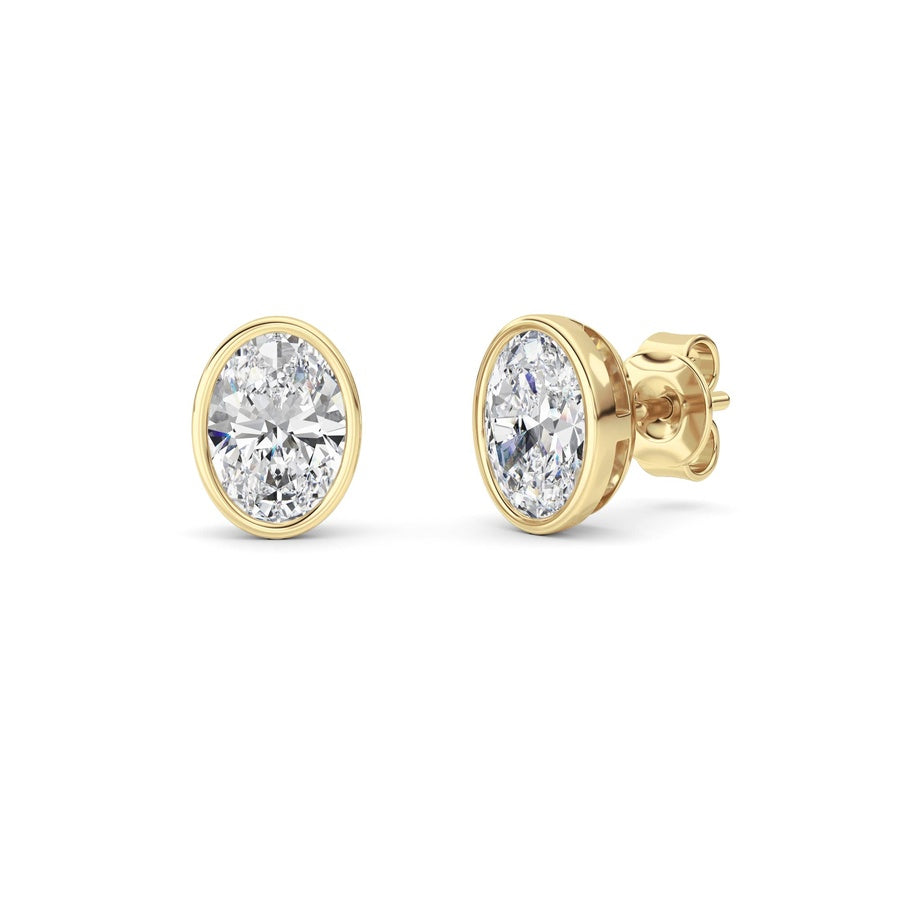 Oval Shape Bezel Set Stud Earrings lab grown diamond