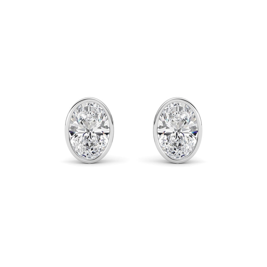 4Cttw Oval Shaped Lab Grown Diamond (F/VS) Bezel Set Stud Earrings in 14K Gold