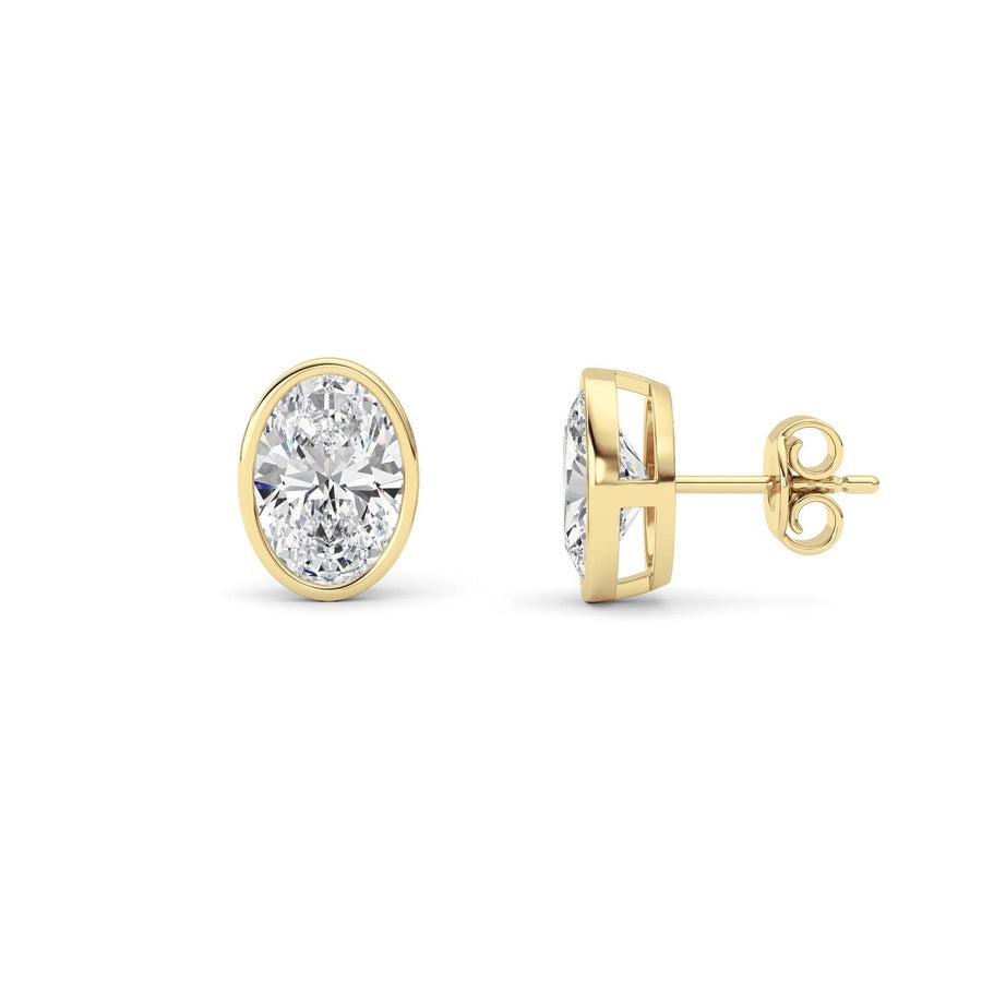 4Cttw Oval Shaped Lab Grown Diamond (F/VS) Bezel Set Stud Earrings in 14K Gold