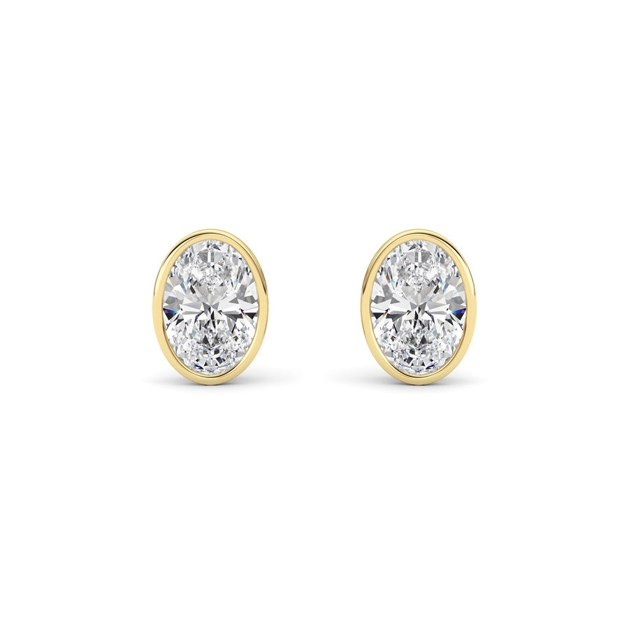 4Cttw Oval Shaped Lab Grown Diamond (F/VS) Bezel Set Stud Earrings in 14K Gold