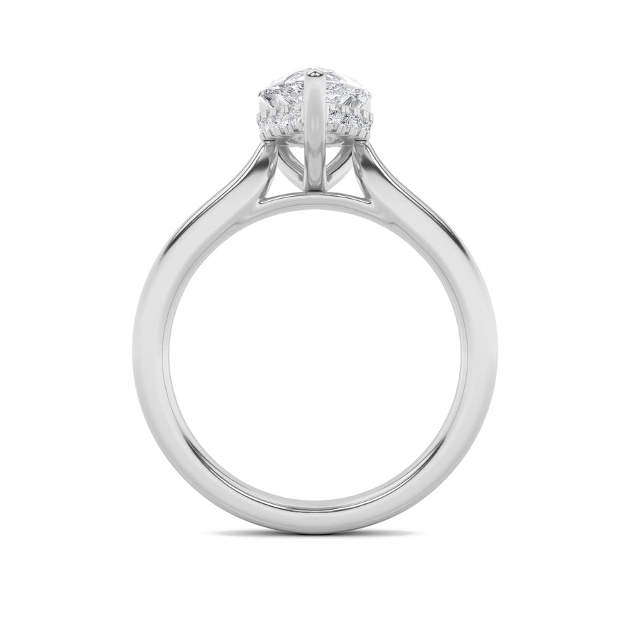 2Cttw Pear Shaped Lab Grown Diamond (F/VS) HiddenHalo Cathedral Shank Engagement Ring in 14K Gold