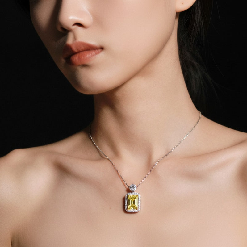 Model wearing radiant necklace