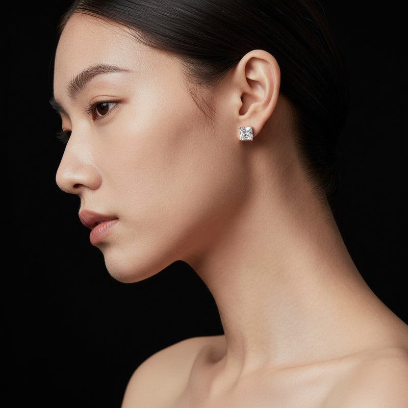 Model wearing princess tulip head stud earrings