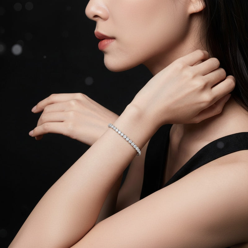 Model wearing round bracelet