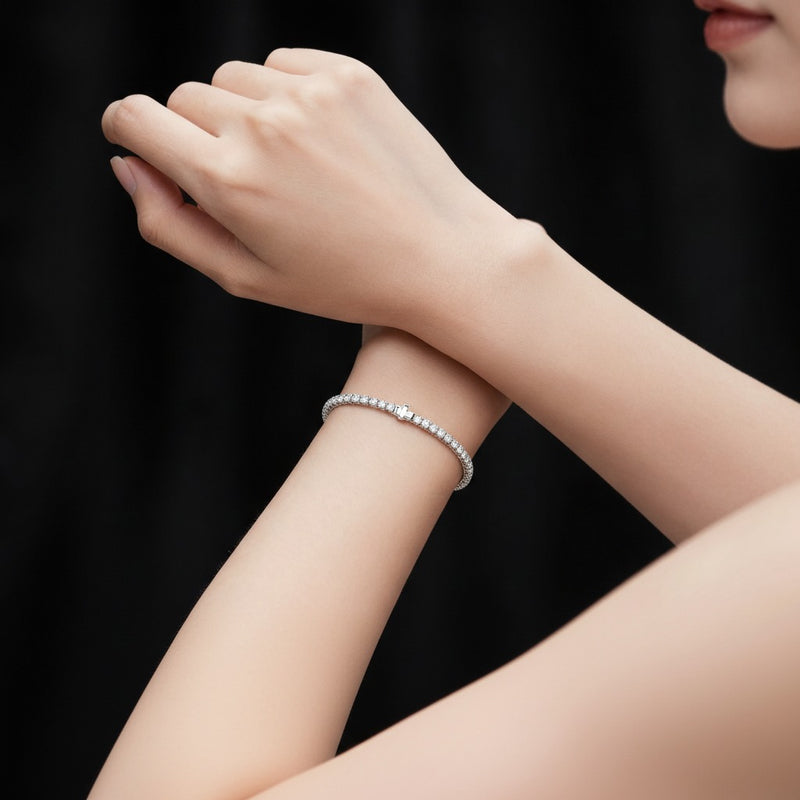 Model wearing round bracelet