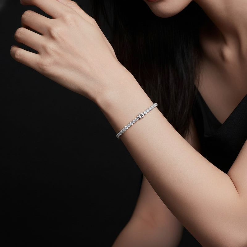 Model wearing oval east west line bracelet