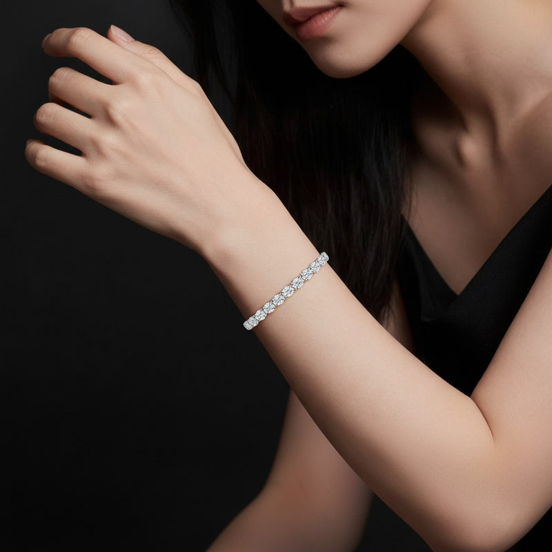 Model wearing oval east west line bracelet
