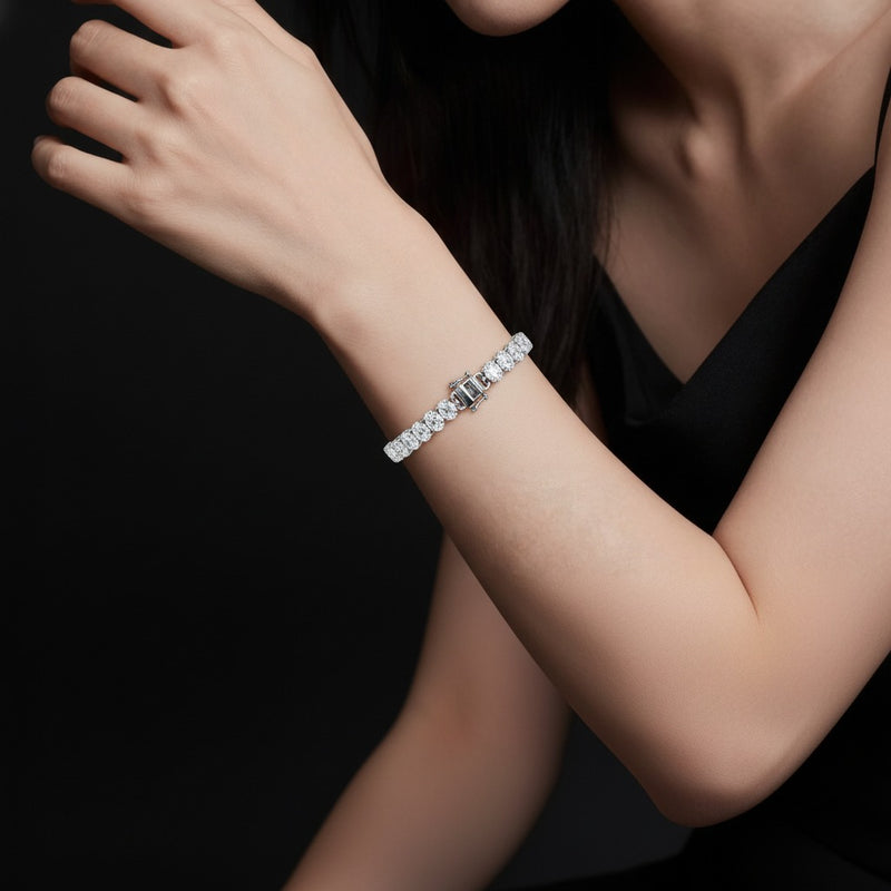 Model wearing oval east west line bracelet