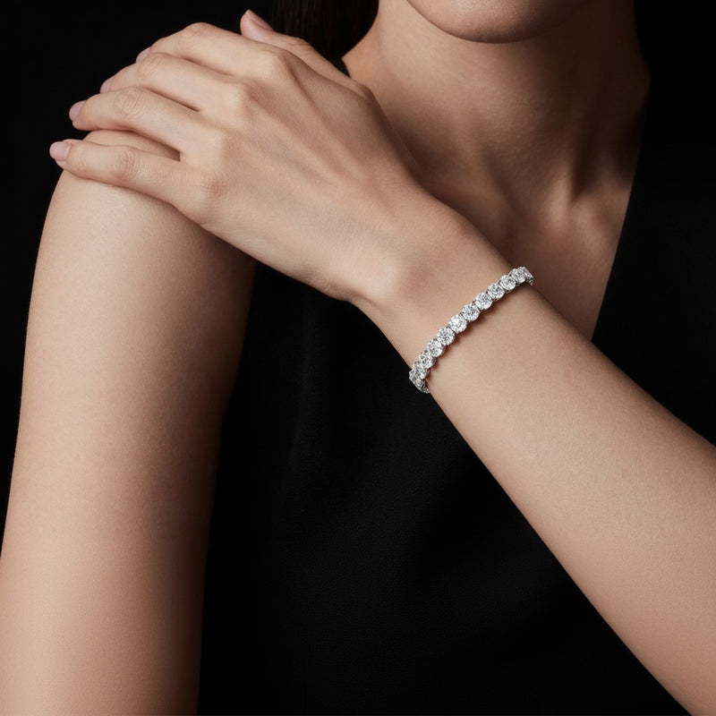 Model wearing oval east west line bracelet
