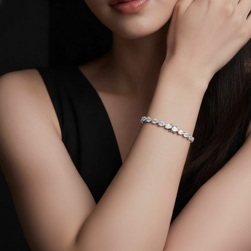 Model wearing pear fancy line bracelet