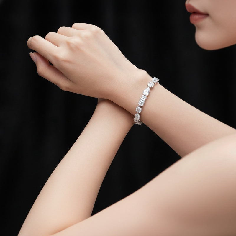 Model wearing mix lab grown diamond east west bracelet