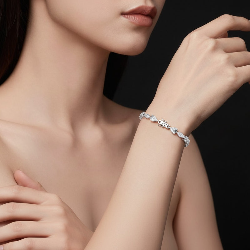 Model wearing mix lab grown diamond east west bracelet