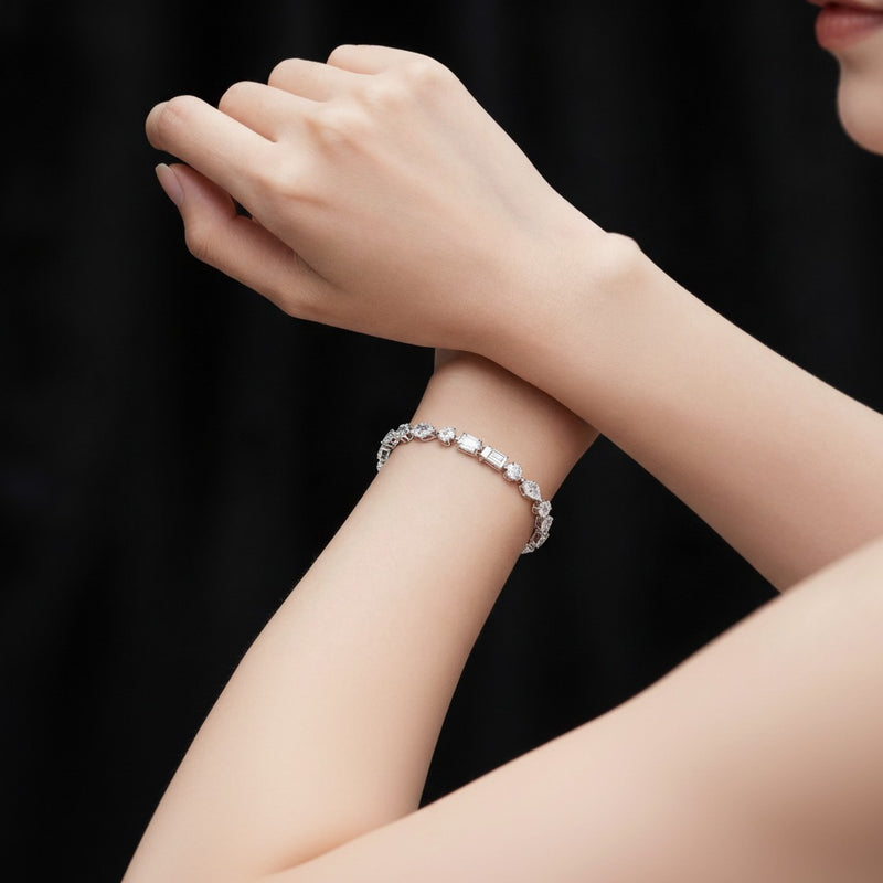 Model wearing mix lab grown diamond east west bracelet