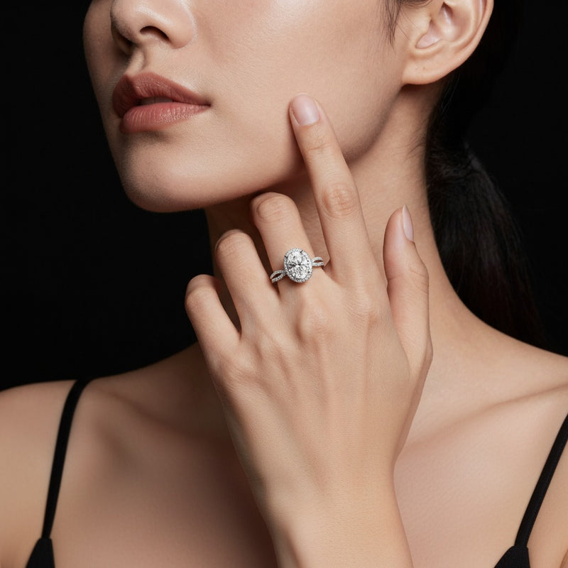 Model wearing oval ring