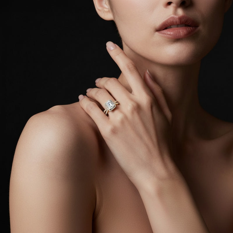 Model wearing radiant ring