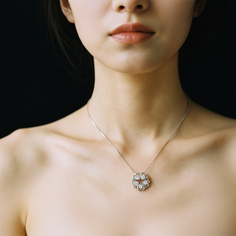 Model wearing heart necklace