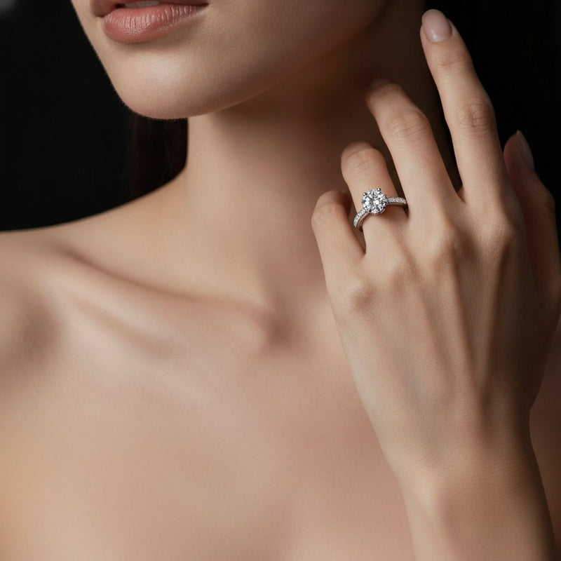 Model wearing oval fancy solitaire ring