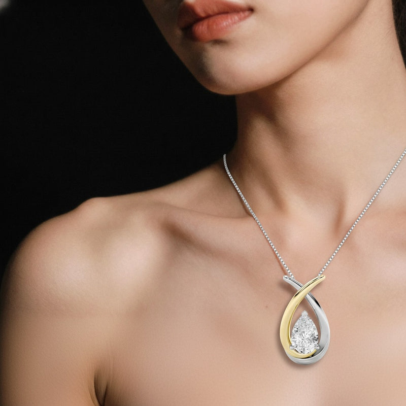 Model wearing pear fancy pendant