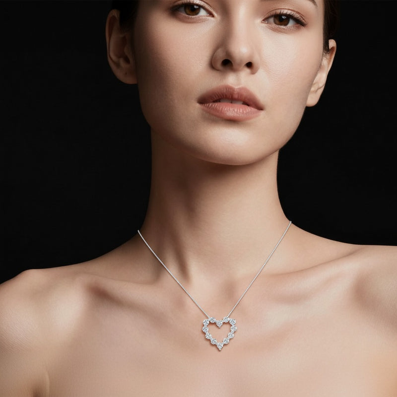 Model wearing heart pendant