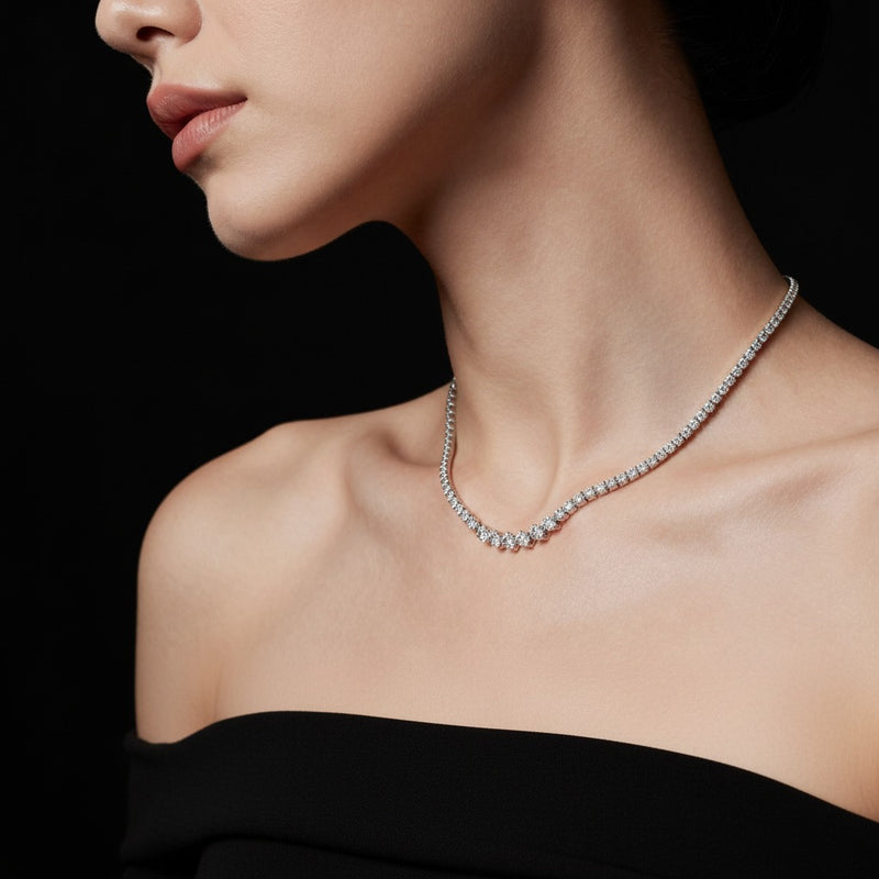 Model wearing round astralis necklace