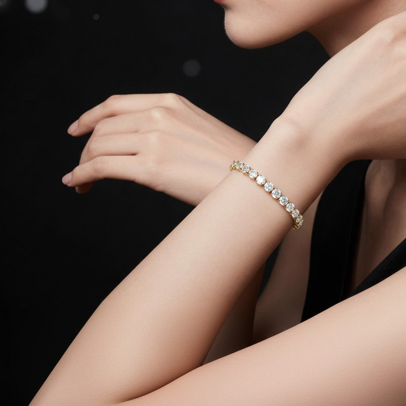 Model wearing oval east west bezel set bracelet