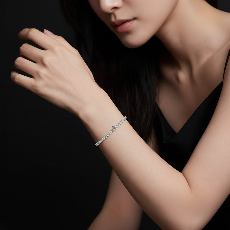 Model wearing oval east west line bracelet