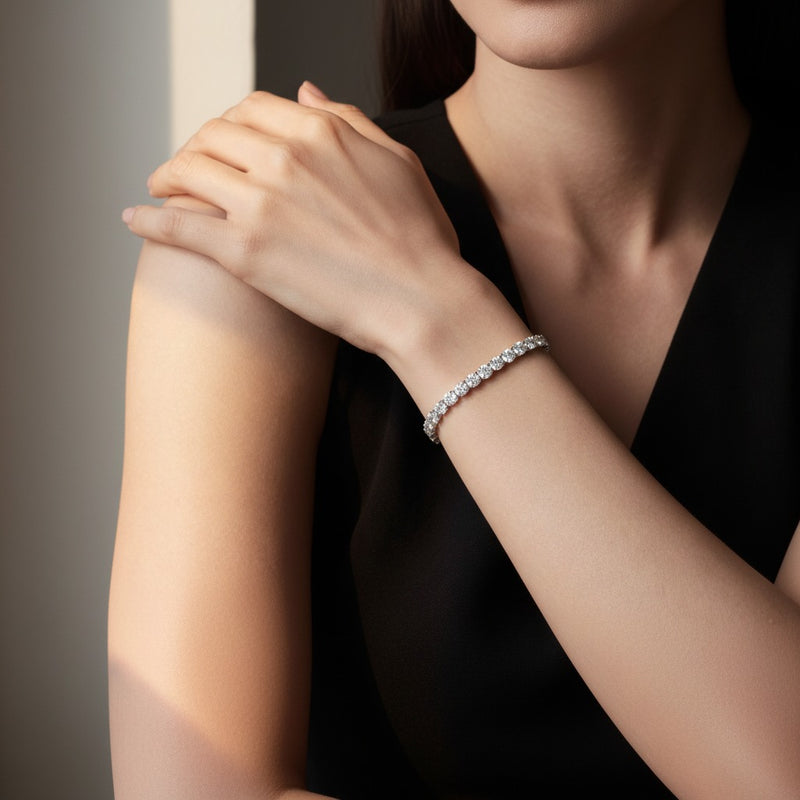 Model wearing oval east west line bracelet