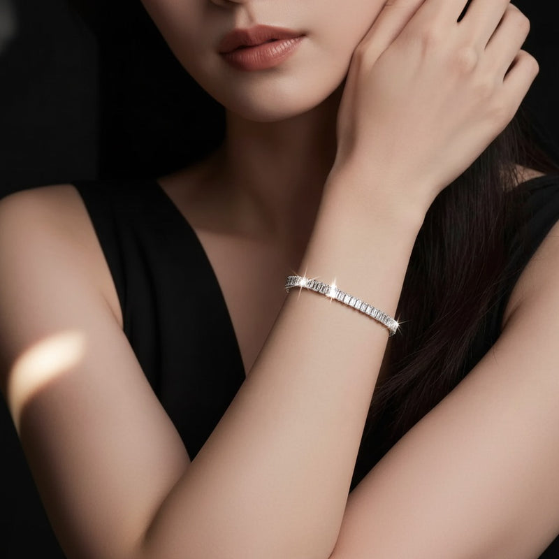 Model wearing radiant east west line bracelet