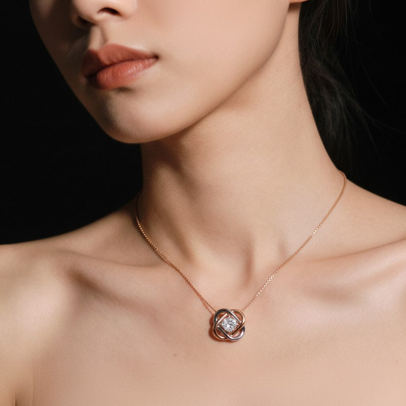 Model wearing round necklace