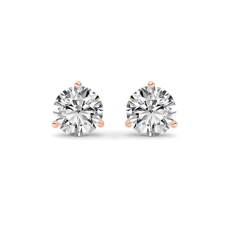 3.5Cttw Round Shaped Lab Grown Diamond (G/VS) Three Prong Martini Stud Earrings in 14K White Gold