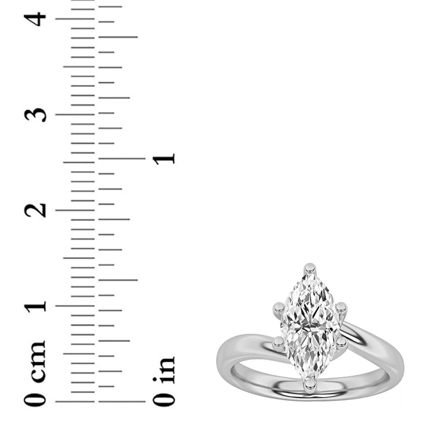 2CTW Marquise Shaped Lab Grown Diamond (F/VS) Ring in 14K White Gold