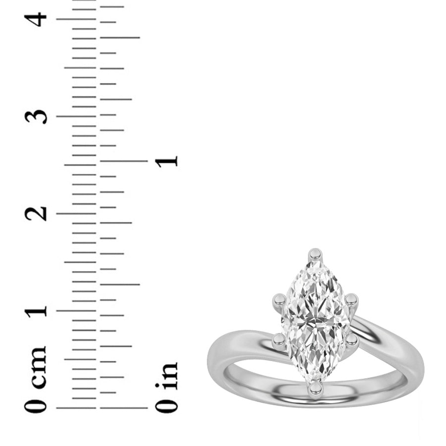 3CTW Marquise Shaped Lab Grown Diamond (F/VS) Ring in 14K White Gold