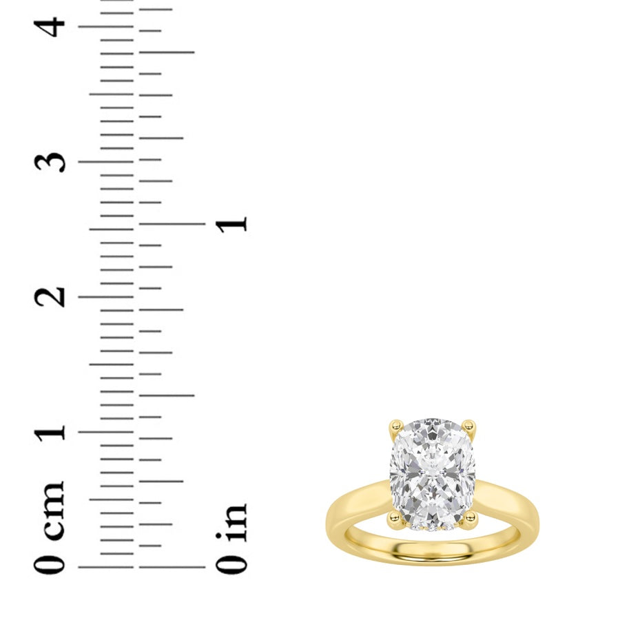 4CTW Elongated Cushion Shaped Lab Grown Diamond (F/VS) Ring in 14K Yellow Gold
