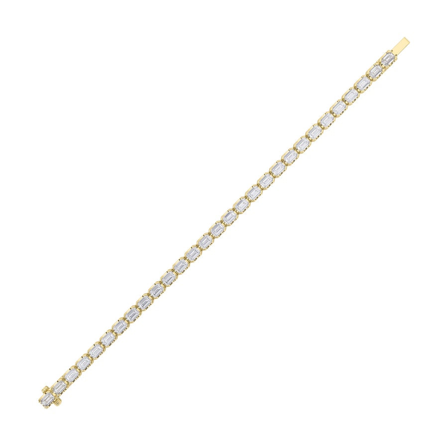 12Cttw Emerald Shaped Lab Grown Diamond (F/VS) Tennis Bracelet in 14K Gold