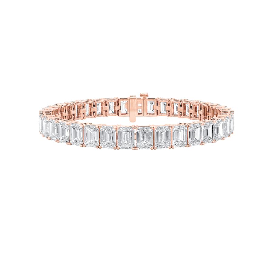21.5Cttw Emerald Shaped Lab Grown Diamond (G/VS) East West Line Bracelet in 14K Gold