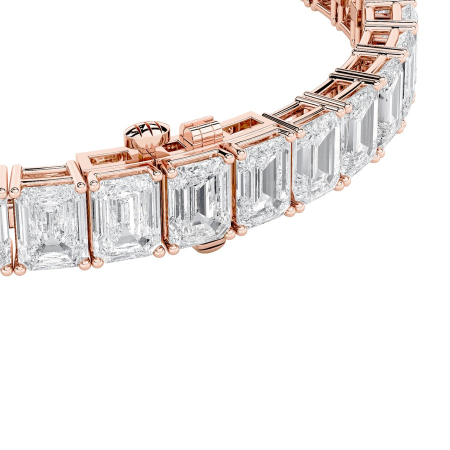 21.5Cttw Emerald Shaped Lab Grown Diamond (G/VS) East West Line Bracelet in 14K Gold