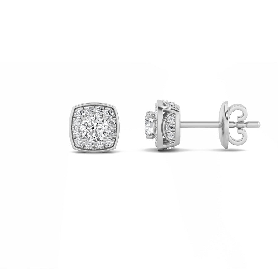 Round Shape Halo Stud Earrings lab grown diamond