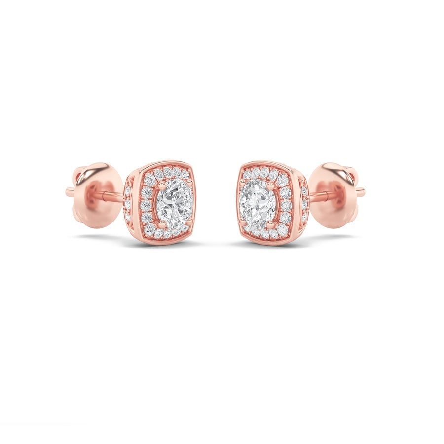 Round Shape Halo Stud Earrings lab grown diamond