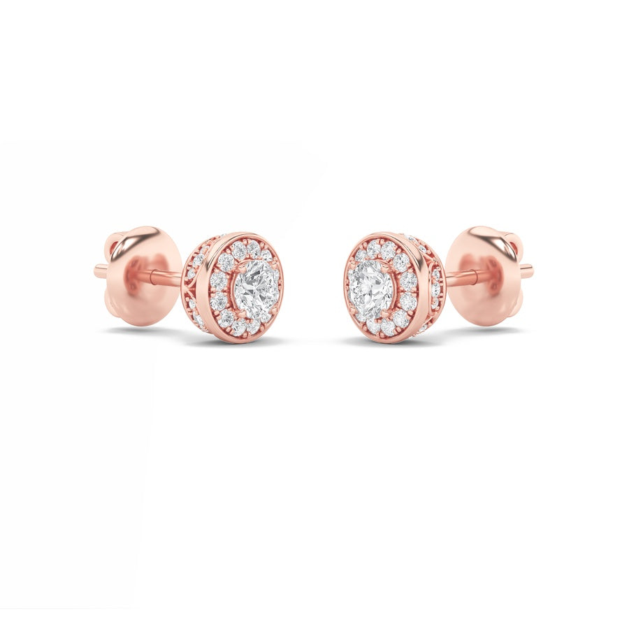 Round Shape Halo Stud Earrings lab grown diamond