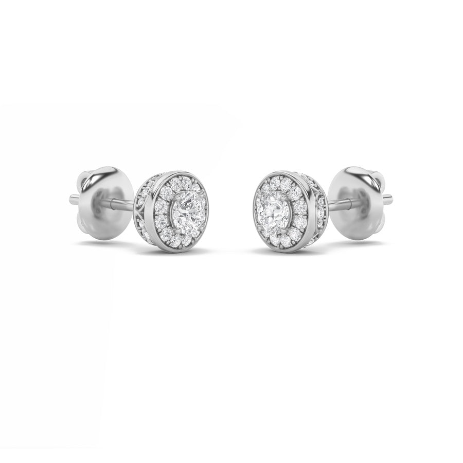 2Cttw Round Shaped Lab Grown Diamond (F/VS) Halo Stud Earrings in 14K Gold
